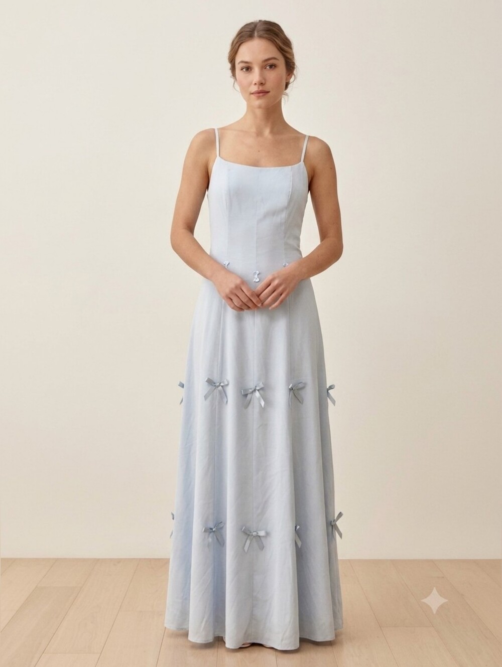 XYGJ Light Blue Sleeveless Maxi Dress with Bow Accents